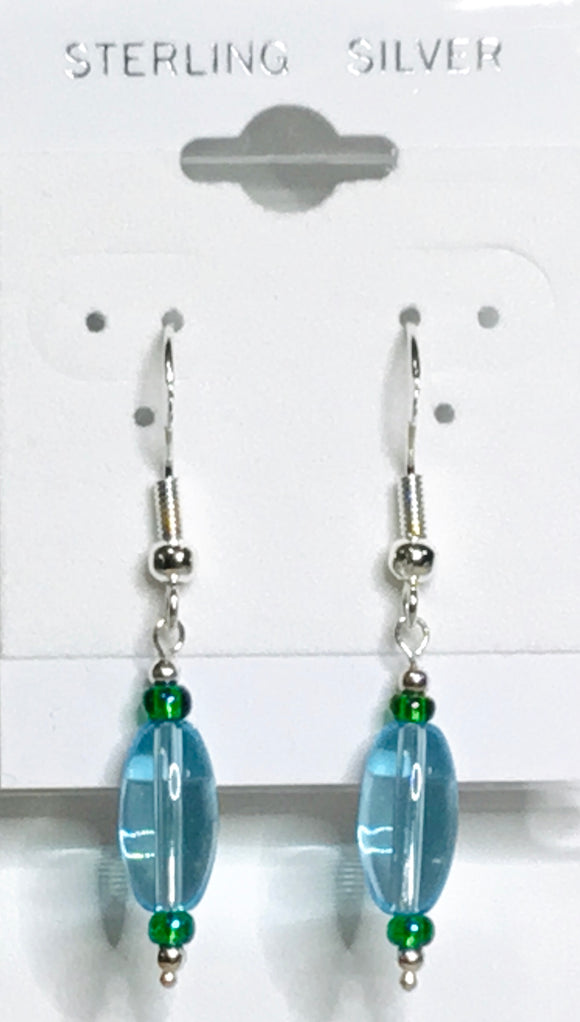 Earring - Aqua Glass & Peacock Seed