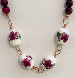 Necklace - Porcelain Flowers and Tiger Eye
