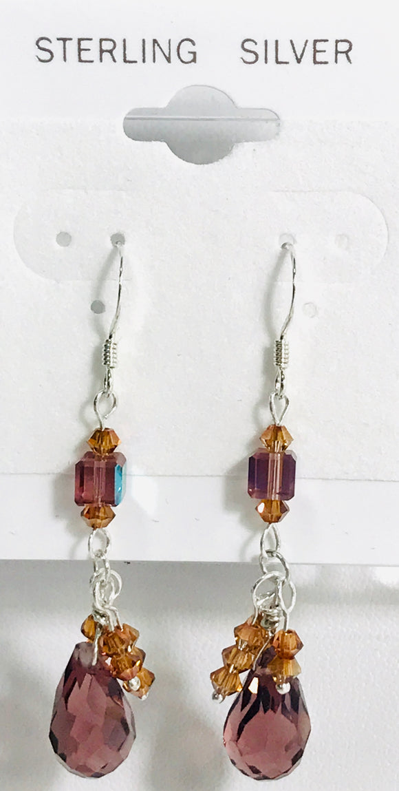 Earring - Purple Briolette & Topaz Crystals