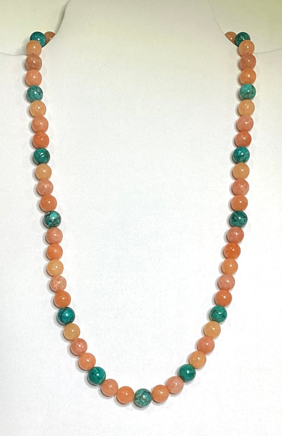 Necklace - Peach Calcite & African Turquoise