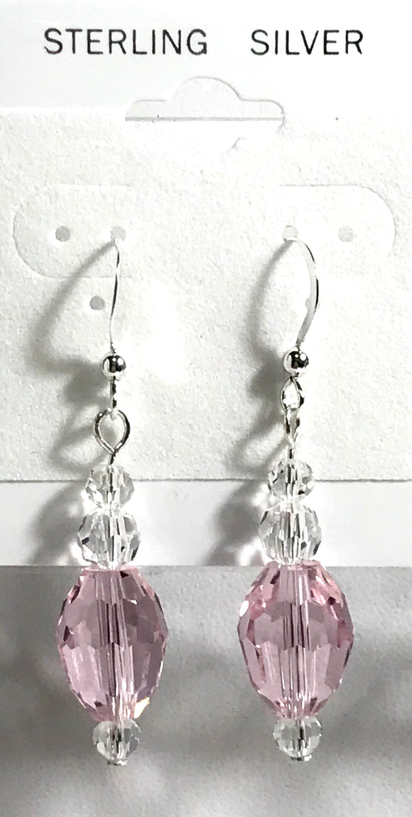 Earring - Pink Czech Fire Polished & Clear Crystal